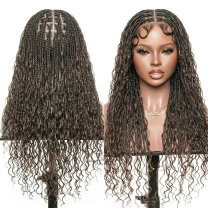 24" Hand-Tied Full Lace Boho Braided Wig (Dark Brown)
