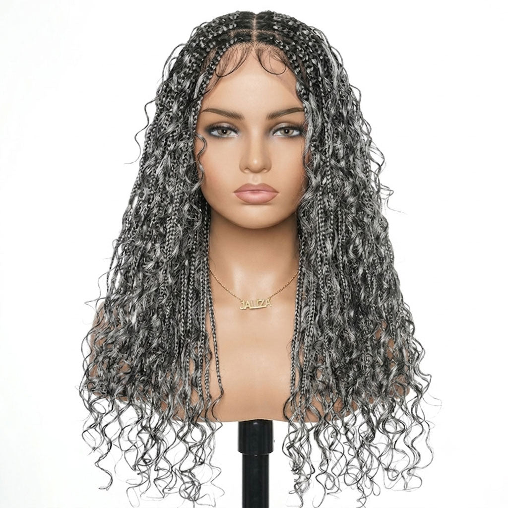 24" Hand-Tied Full Lace Boho Braided Wig ( Salt and pepper)