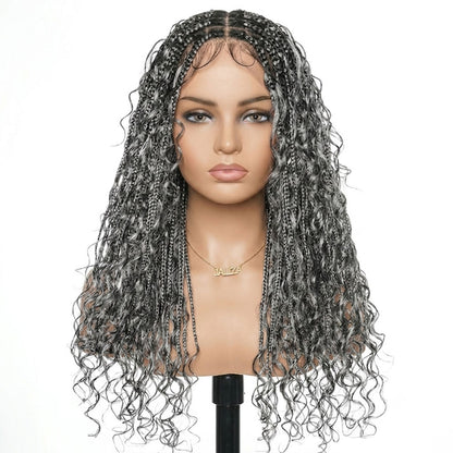 24" Hand-Tied Full Lace Boho Braided Wig ( Salt and pepper)