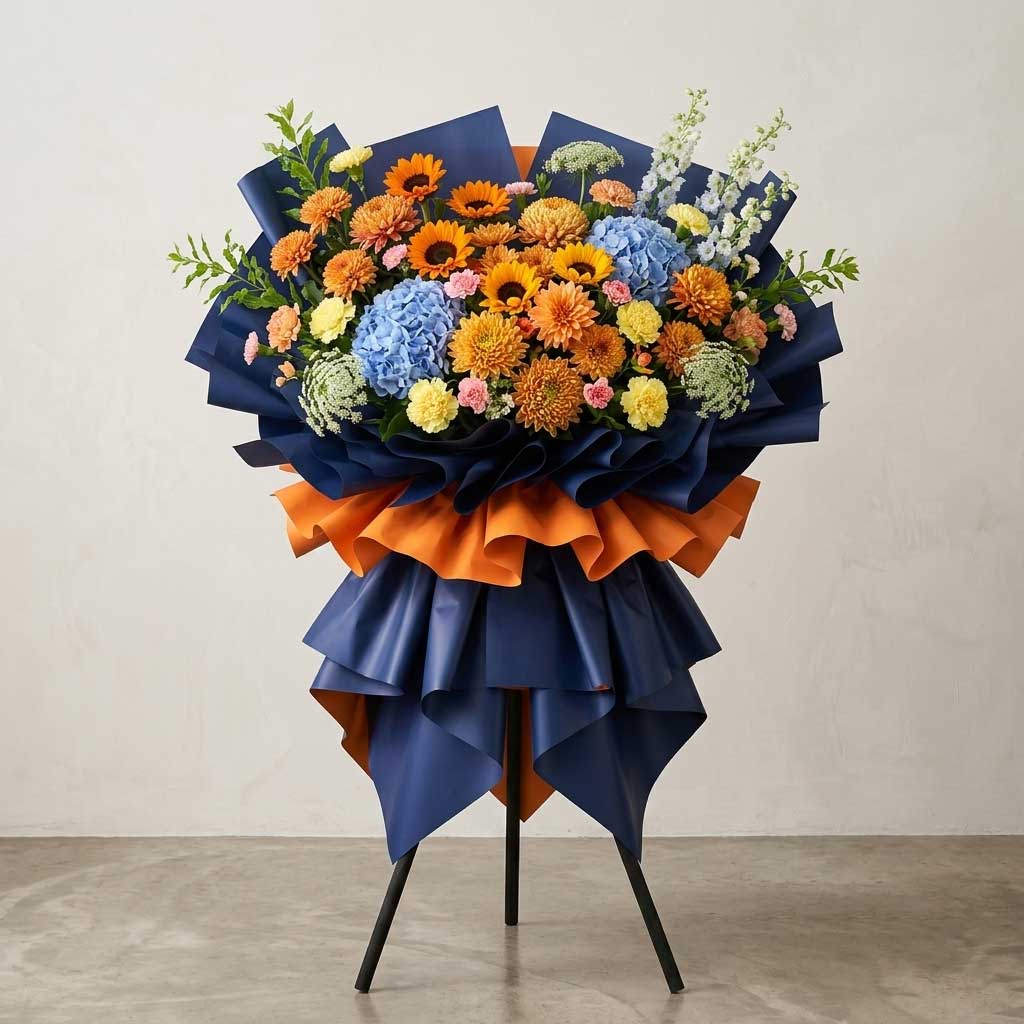 Orange and Blue Grand Opening Flower Stand
