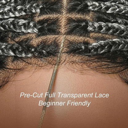 24" Hand-Tied Full Lace Boho Braided Wig ( Salt and pepper)