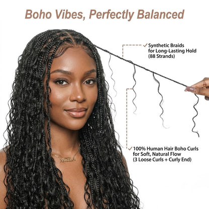 24" Hand-Tied Full Lace Boho Braided Wig (Black)