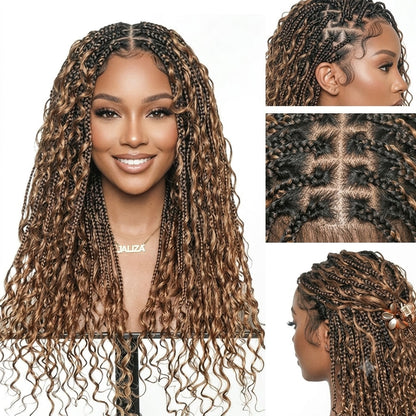 24" Hand-Tied Full Lace Boho Braided Wig (Ombre Brown)