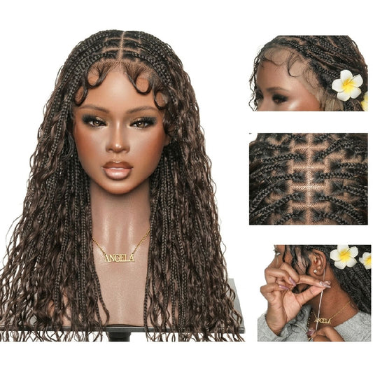 24" Hand-Tied Full Lace Boho Braided Wig (Dark Brown)